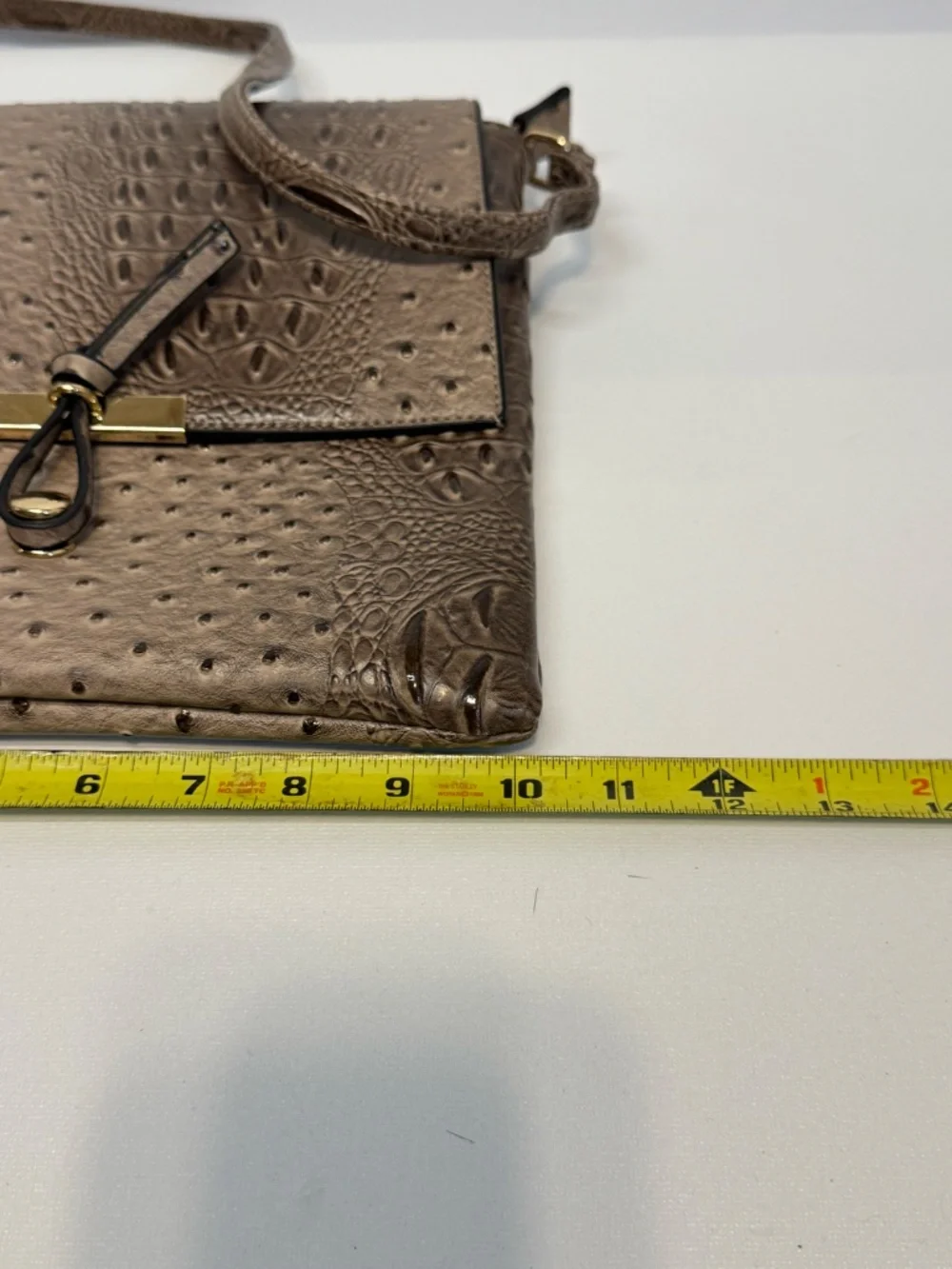 Taupe Croc Ostrich Embossed Crossbody Bag Gold Hardware